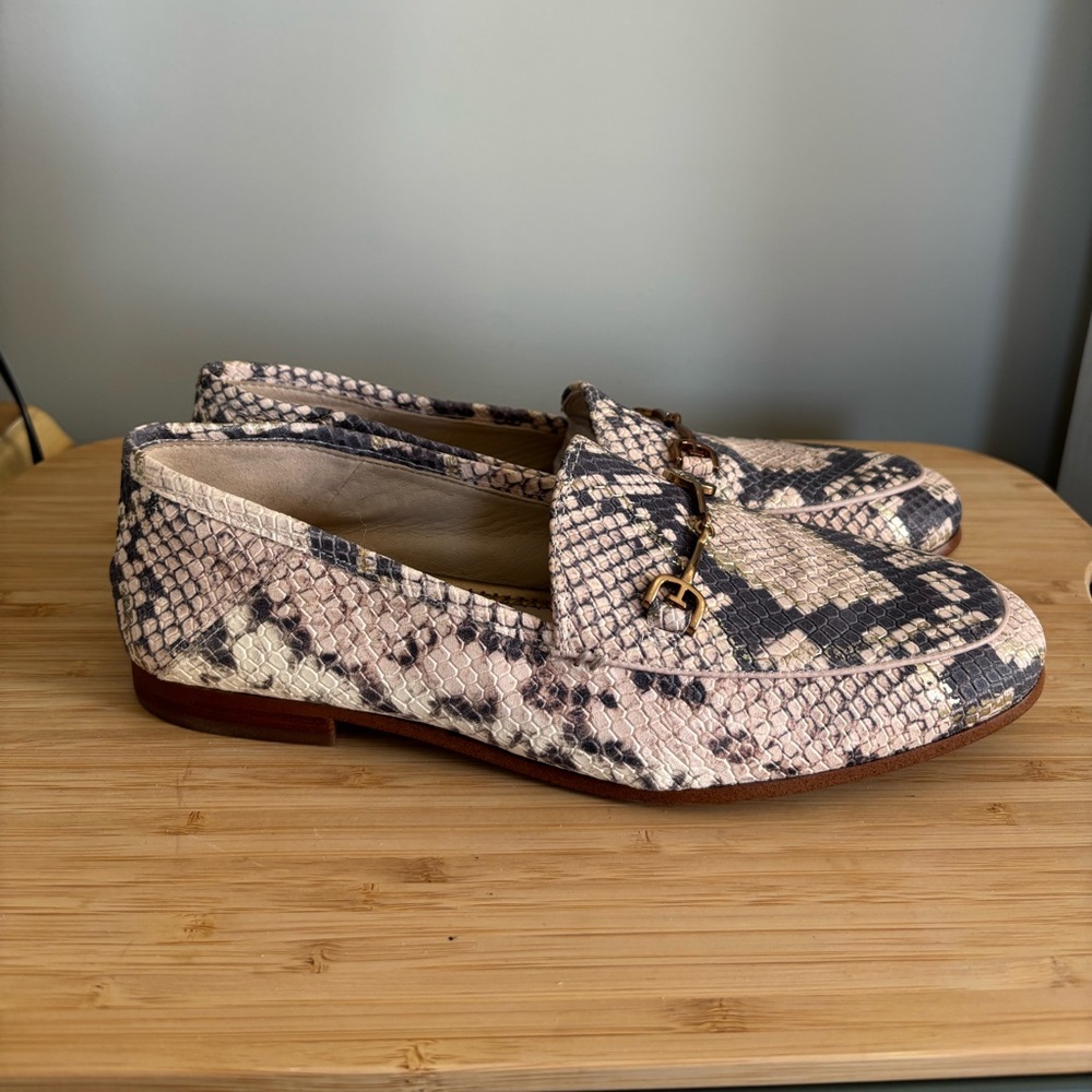 Sam Edelman snakeskin loafer, gold toe bar